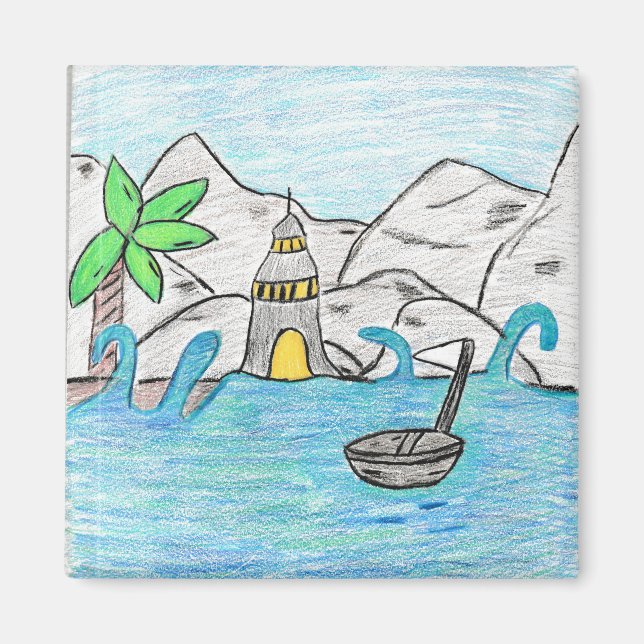 Leuchtturm auf See Magnet (Vorne)