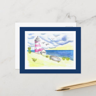 Leuchtturm auf Strandpostkarte Postkarte