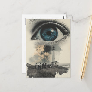 Leuchtturm-Augenball und surrealer Vintage-Bauer Postkarte