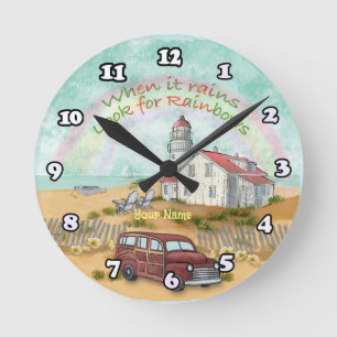 Leuchtturm Beach Rainbow Runde Wanduhr