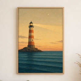 Leuchtturm bei Dämmerung Aquarell Küstenkunst Post Poster