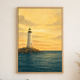 Leuchtturm bei Morgendämmerung Aquarell Poster
