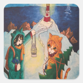 Leuchtturm bei Nachtkatzen Rechteckige Aufkleber