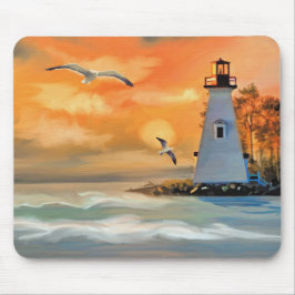 Leuchtturm bei Ocean Sunset and Seagulls Mousepad