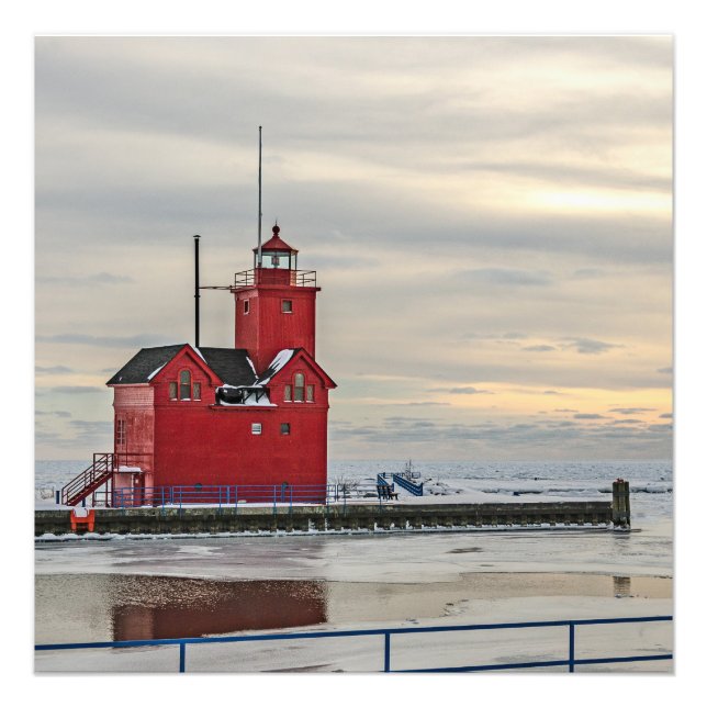 Leuchtturm bekannt als Big Red in Michigan Fotodruck (Vorne)
