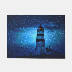 Leuchtturm Blau eine dunkle Nacht mit Tropfen Fußmatte
