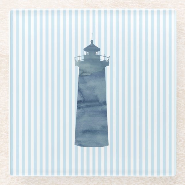 Leuchtturm Blue Stripe Beach Deco Glass Untersetze Glasuntersetzer (Vorderseite)