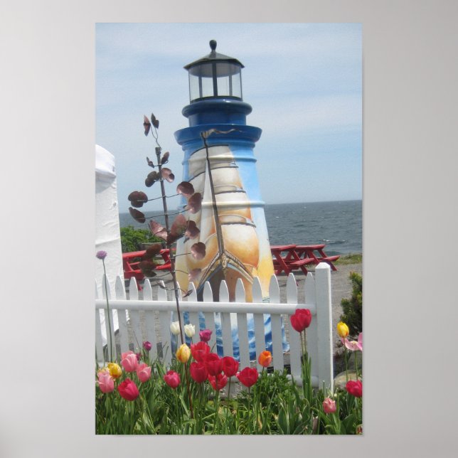 Leuchtturm, Blumen & Ozean Druck Poster (Vorne)