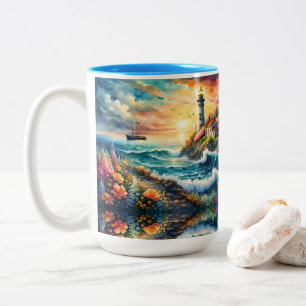 Leuchtturm Blumengarten am Meer Zweifarbige Tasse