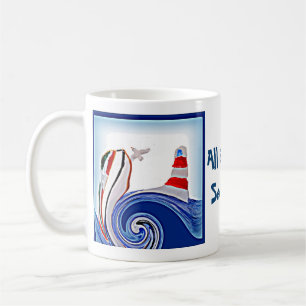 Leuchtturm-Boot auf stürmischen Meeren Kaffeetasse