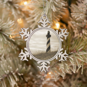 Leuchtturm Cape Hatteras Schneeflocken Zinn-Ornament