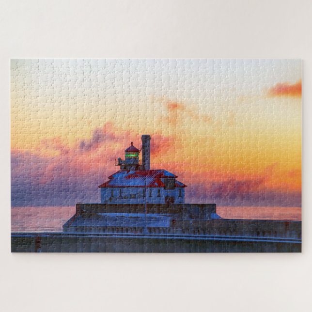 Leuchtturm Duluth Minnesota mit Seerauch Puzzle (Horizontal)