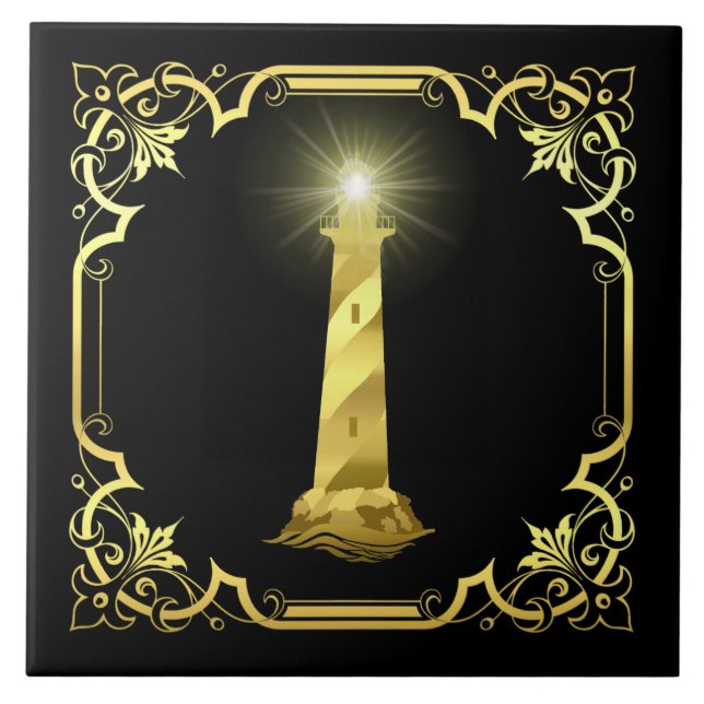 Leuchtturm für Nautical Light Silhouette/Gold/Schw Fliese (Vorderseite)
