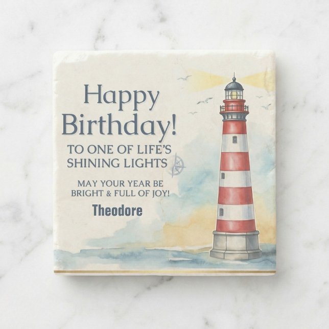 Leuchtturm Geburtstag Scheinendes Licht Steinuntersetzer (Coastal charm for birthdays.)