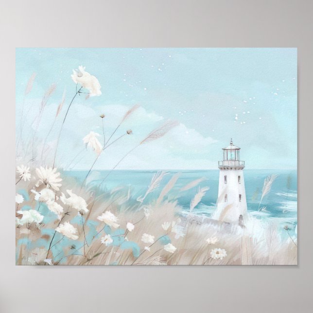 Leuchtturm im Aquarellstil Poster (Vorne)