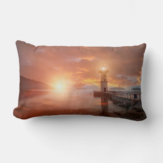 Leuchtturm im Sonnenuntergang Lendenkissen (Vorderseite)