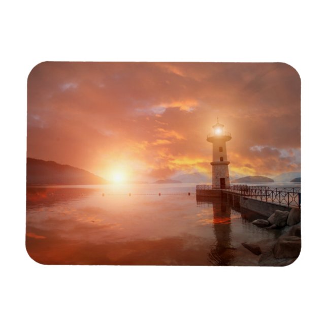 Leuchtturm im Sonnenuntergang Magnet (Horizontal)