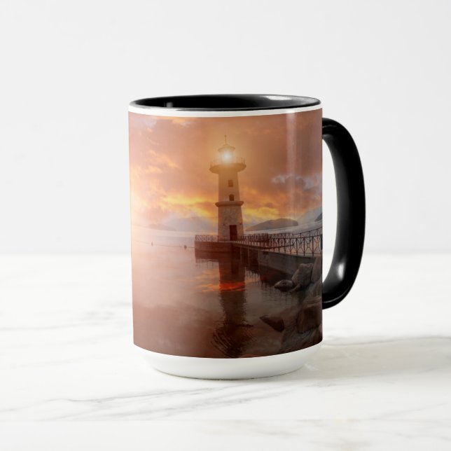 Leuchtturm im Sonnenuntergang Tasse (VorderseiteRechts)