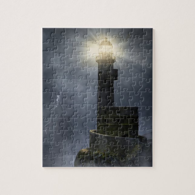 Leuchtturm im Sturm Puzzle (Vertikal)