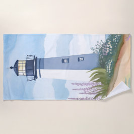 Leuchtturm in Blüte | Küsten-Watercolor-Blumen Strandtuch