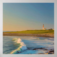 Leuchtturm in der Wasserfarbenbucht mit untergehen