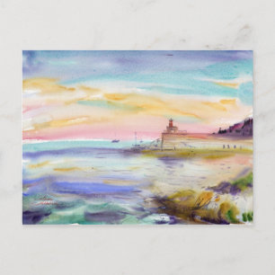 Leuchtturm in Villefranche-sur-Mer. Aquarellkunst Postkarte
