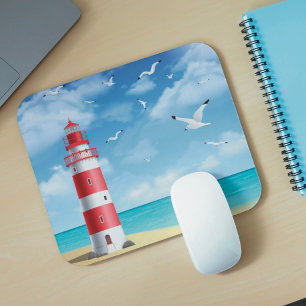 Leuchtturm-Mauspad Strand Möwe Mousepad