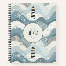 Leuchtturm mit Eiswaves Winter Nautical Monogram