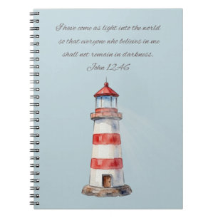 Leuchtturm mit John 12:46 Notizbuch Notizblock