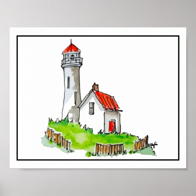 Leuchtturm mit rotem Dach Poster (Vorne)