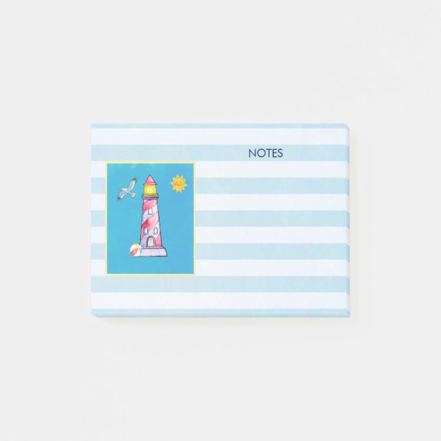 Leuchtturm mit rotem Streifen Post-it Klebezettel (Vorderseite)