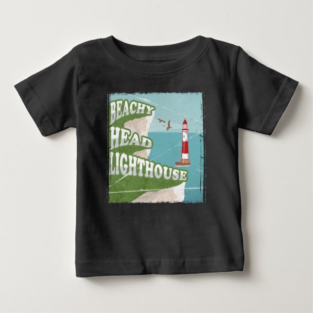 Leuchtturm mit Strandkopf Retroposter Baby T-shirt (Vorderseite)