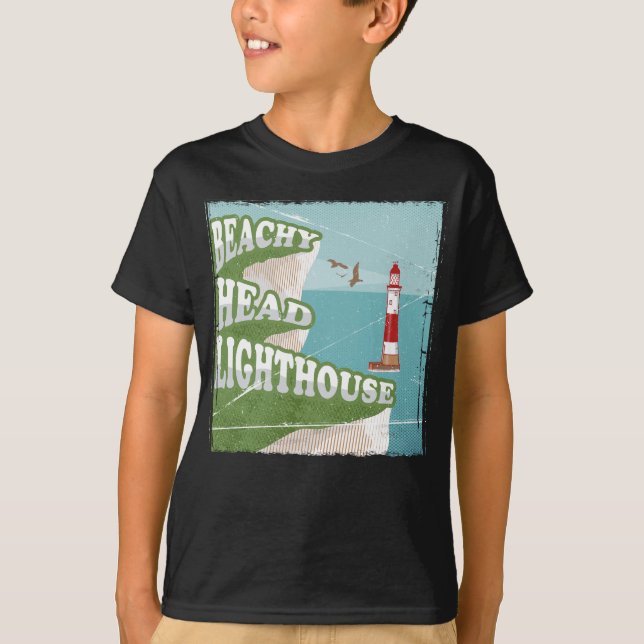 Leuchtturm mit Strandkopf Retroposter T-Shirt (Vorderseite)