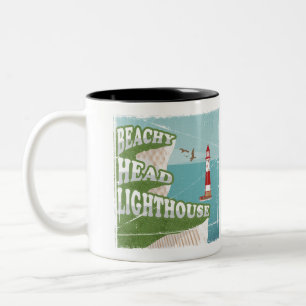 Leuchtturm mit Strandkopf Retroposter Zweifarbige Tasse