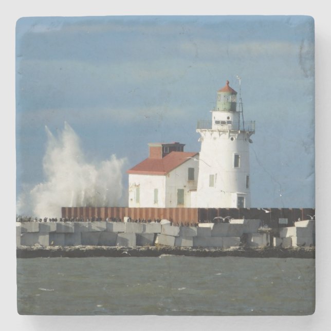 Leuchtturm mit Wave Stone Untersetzer (Vorderseite)