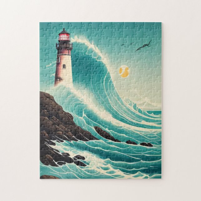 Leuchtturm mitten in den Roaring Waves Puzzle - 25 (Vertikal)