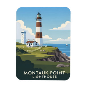 Leuchtturm Montauk Point, Küstenklippe und Segelbo Magnet