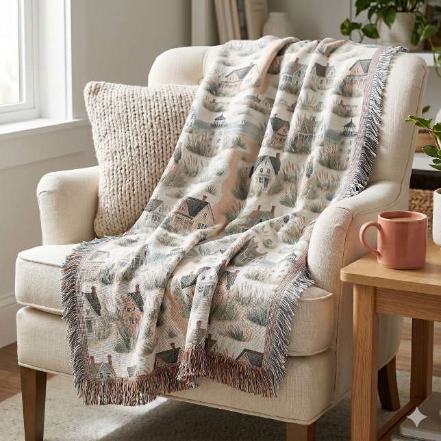 Leuchtturm-Muster im Stil eines Küsten-Cottages Decke (Coastal Cottage Lighthouse Pattern Throw Blanket)