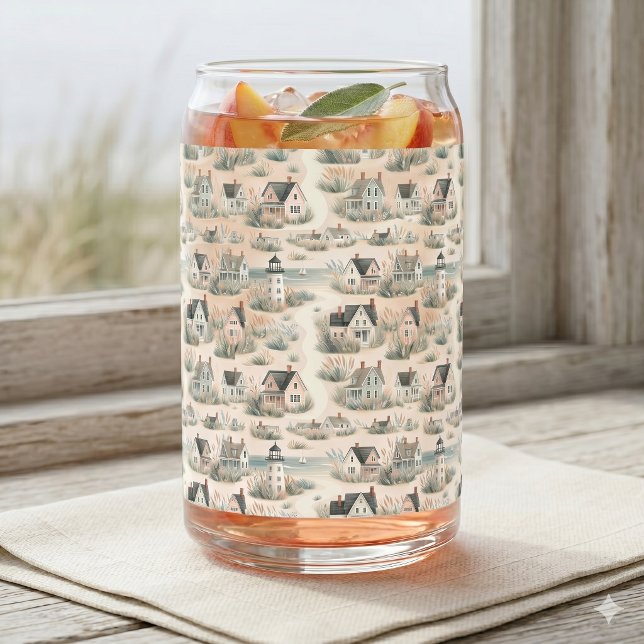 Leuchtturm-Muster im Stil eines Küsten-Cottages Dosenglas (Coastal Cottage Lighthouse Pattern Can Glass)