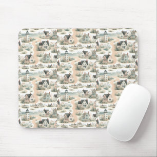 Leuchtturm-Muster im Stil eines Küsten-Cottages Mousepad