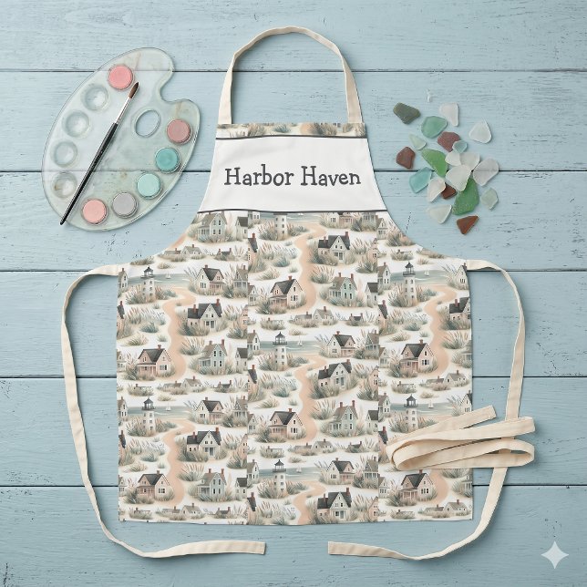 Leuchtturm-Muster im Stil eines Küsten-Cottages Schürze (Coastal Cottage Lighthouse Pattern Apron)