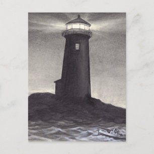 Leuchtturm nachts es glänzend ist postkarte