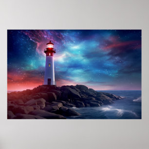 Leuchtturm Natur Welt Fantastisches Landschaftsbil Poster