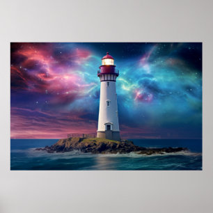 Leuchtturm Natur Welt Fantastisches Landschaftsbil Poster