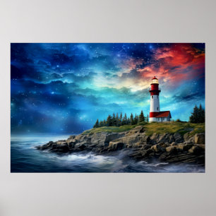 Leuchtturm Natur Welt Fantastisches Landschaftsbil Poster