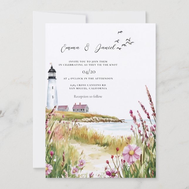 Leuchtturm Nautical Hochzeit Einladung (Vorderseite)