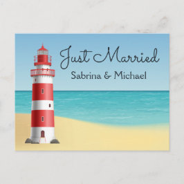 Leuchtturm Nautical Just Married Beach Hochzeit Ankündigungspostkarte