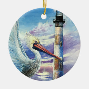 Leuchtturm Nautical Oil Painting Bird Beach Blue Keramik Ornament