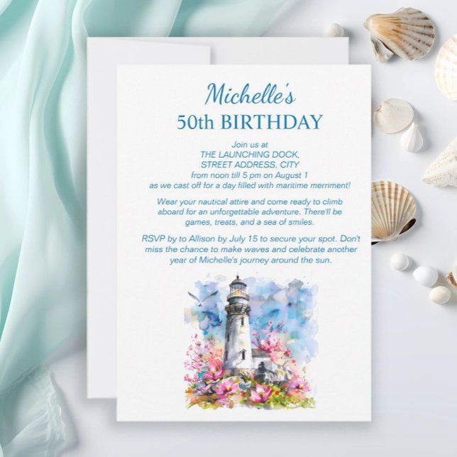 Leuchtturm Nautical Theme Boot 100. Geburtstag Einladung (Lighthouse/cruise birthday party invitation)