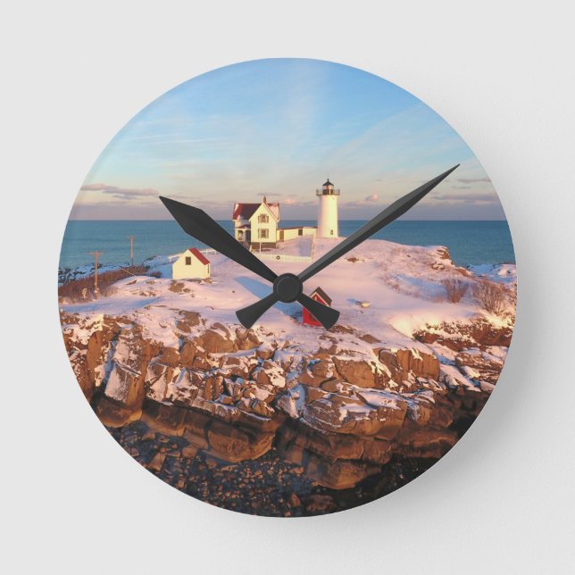 Leuchtturm Nubble Light Aerial Snowy Maine Lightho Runde Wanduhr (Vorderseite)